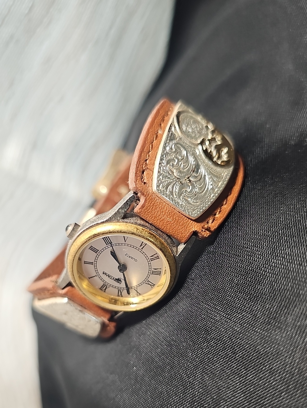 Montana Silversmiths Brown Leather Watch with Silver and Gold Accents
